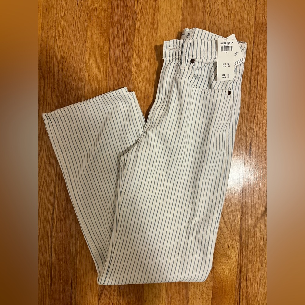 Abercrombie & Fitch White and Blue Striped Women's Flare Jeans